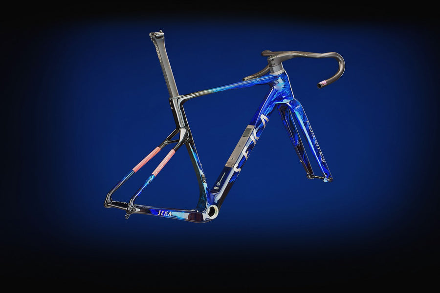ExAero GR frameset lit against a deep blue ground