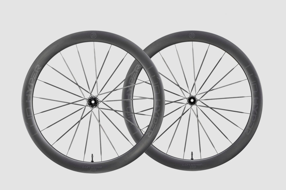 Lun Hyper 5 D50 wheelset pair on a pale ground