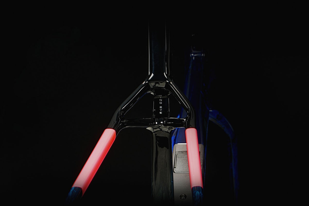 Wind Eye seat tube junction picked out by red light tubes
