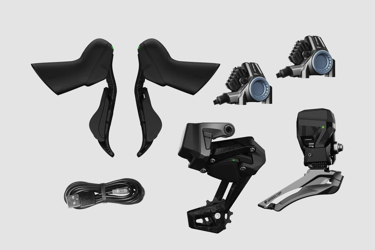 EDS TX wireless groupset laid out as a full seven-piece set